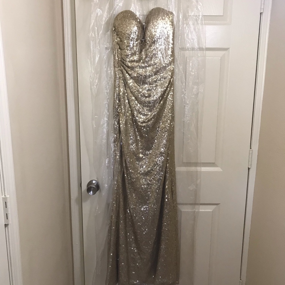 Christina Wu Bridesmaid Dress Gold Sequin